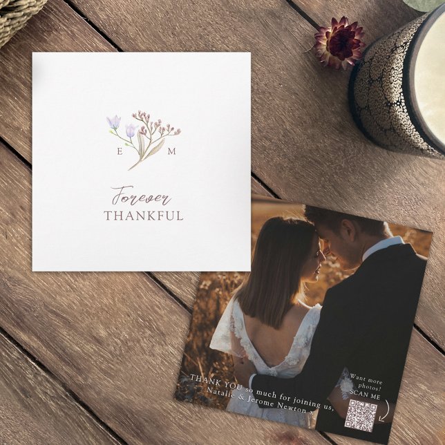 Carte De Remerciements Fleur sauvage brun mariage de automne photo QR cod (Créateur téléchargé)