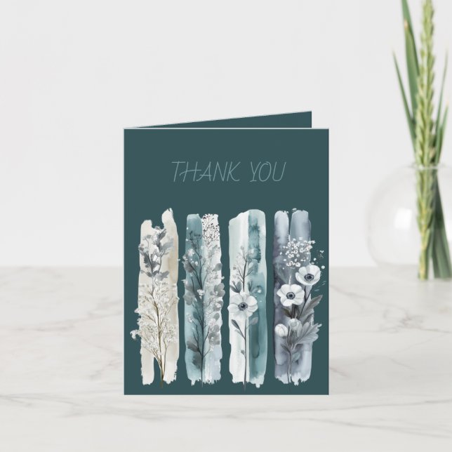 Carte De Remerciements Fleur sauvage Brushstrokies Bleu Turquoise (Devant)