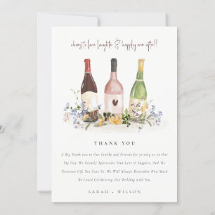Carte De Remerciements Fleur sauvage Cheers to Love Wine Bottts Mariage