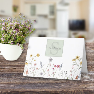 Carte De Remerciements Fleur sauvage d'aquarelle monogramme
