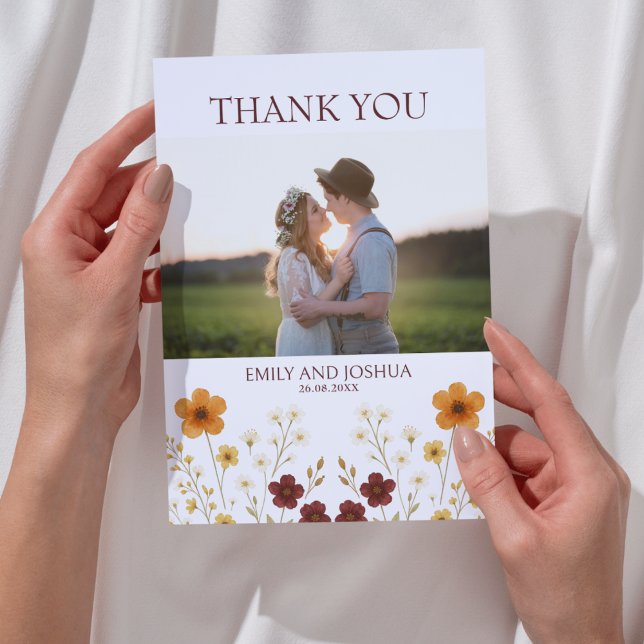 Carte De Remerciements Fleur sauvage d'automne Boho Mariage Photo (Créateur téléchargé)