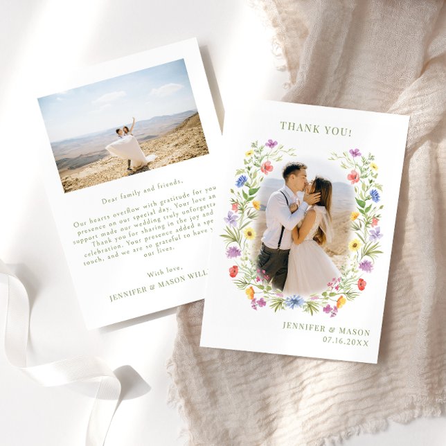 Carte De Remerciements Fleur sauvage de prairie Mariage de couronnes flor (Créateur téléchargé)