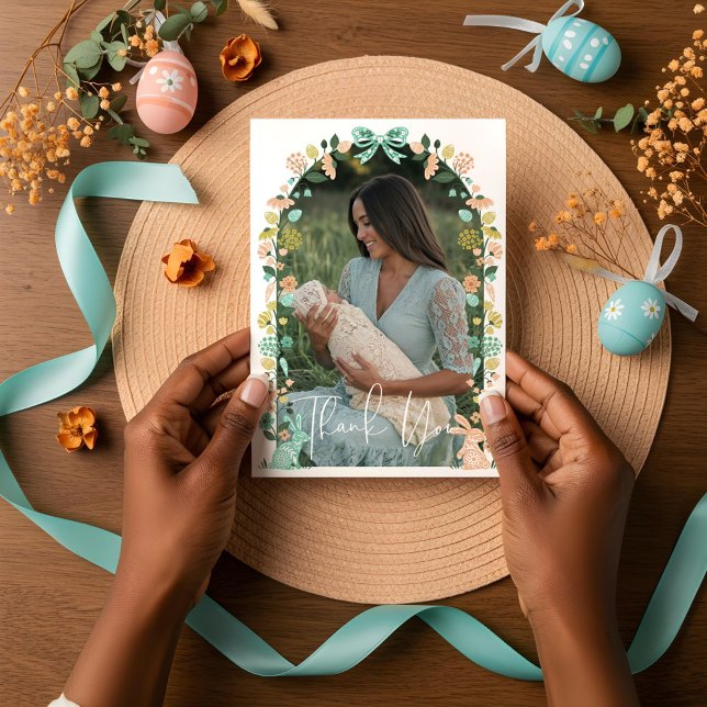 Carte De Remerciements Fleur sauvage de printemps Baby shower lapin de Pâ (Spring Wildflower Easter Bunny Baby Shower Thank You Card)