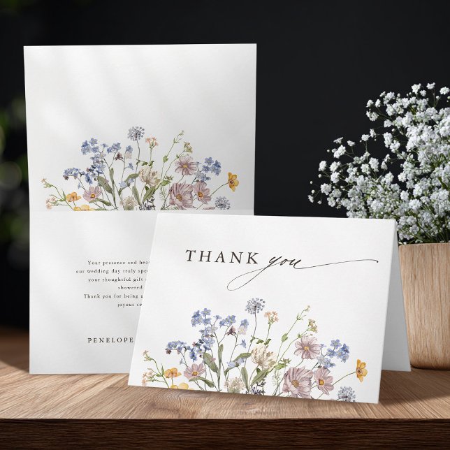Carte De Remerciements Fleur sauvage de printemps coloré Meadow Garden Ma (Colorful Spring Wildflower Meadow Garden Wedding folded Thank You Card)