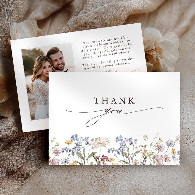 Carte De Remerciements Fleur sauvage de printemps coloré Meadow Garden Ma (Colorful Spring Wildflower Meadow Garden Wedding Thank You Card)