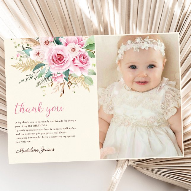 Carte De Remerciements Fleur sauvage fille 1er anniversaire de fête Photo (Créateur téléchargé)