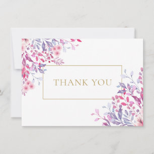 Carte De Remerciements Fleur sauvage Floral Elegant Or Géométrique
