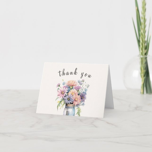 Carte De Remerciements Fleur sauvage Mason Jar Fête des mariées (Devant)