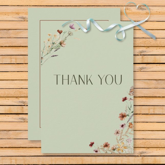 Carte De Remerciements Fleur sauvage moderne Sage vert Mariage (Modern Sage Green Wildflower Bouquet Wedding Invitation)
