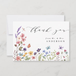 Carte De Remerciements Fleur sauvage printemps été floral Monsieur et Mad