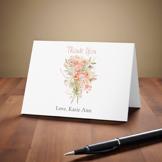 Carte De Remerciements Fleur sauvage rose aquarelle florale  (A thank you card with pink florals for wedding or bridal shower thank you notes.)
