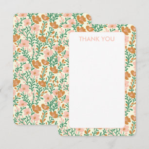 Carte De Remerciements Fleur Sauvage Rose Vert Fleurs Élégant Floral Pers