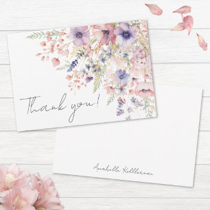 Carte De Remerciements Fleur Sauvage Rose Violet Floral