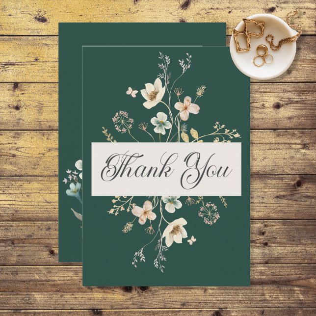 Carte De Remerciements Fleur sauvage rustique Frame Emerald Mariage vert (Créateur téléchargé)