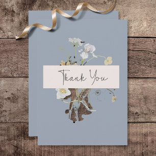 Carte De Remerciements Fleur sauvage rustique Monogramme Dusty Mariage bl