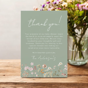 Carte De Remerciements Fleur sauvage Sage Green Baby dans le Baby shower 