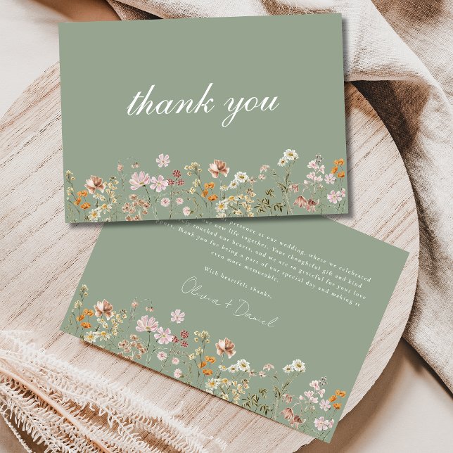 Carte De Remerciements Fleur sauvage Sage Green Boho Mariage (Créateur téléchargé)