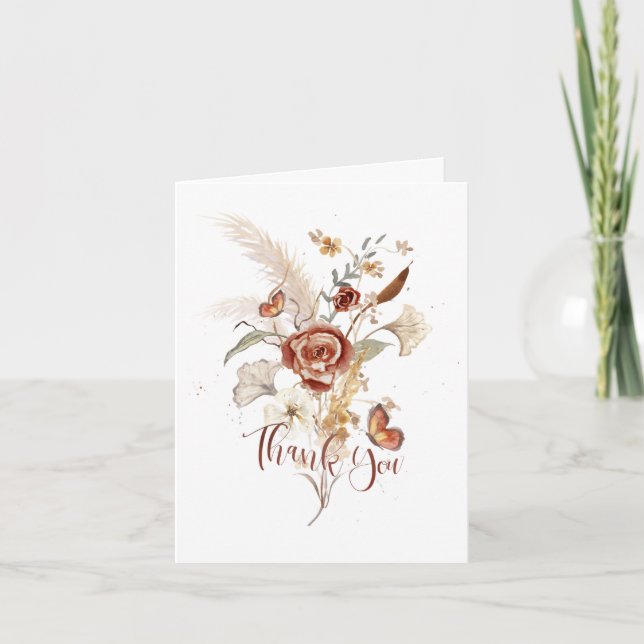 Carte De Remerciements Fleur sauvage séché Floral Aquarelle Mariage nupti (Devant)