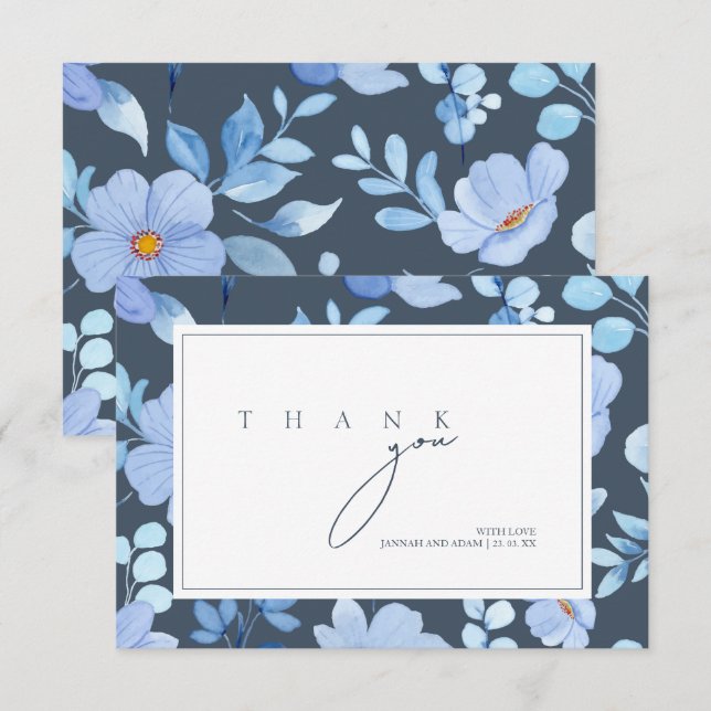 Carte De Remerciements Fleur sauvage simple Royal Blue Opulence Mariage (Devant / Derrière)