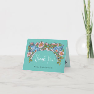 Carte De Remerciements Fleur sauvage turquoise Rose Bird frontière Boho M