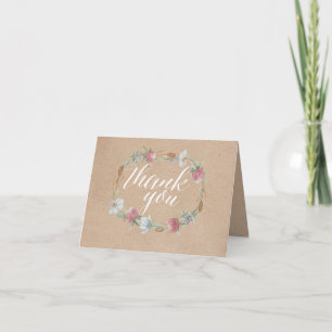 Carte De Remerciements Fleur sauvage Wreath Sur Le Mariage campagnard Kra