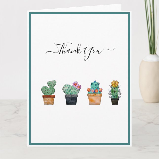 Carte De Remerciements Fleur verte de Cactus mignonne (Devant)