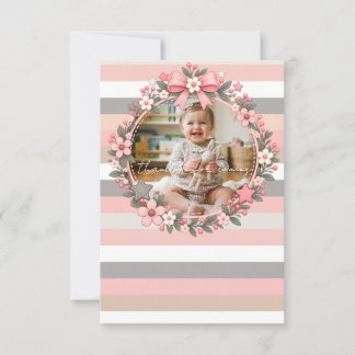 Carte De Remerciements Fleurs à rayures grises roses Photo Baby Shower