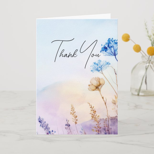 Carte de remerciements, fleurs aquarelles (Recto)