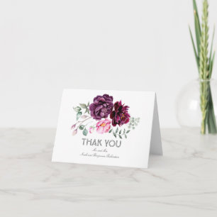 Carte De Remerciements Fleurs aquarelles prune Mariage Remerciements