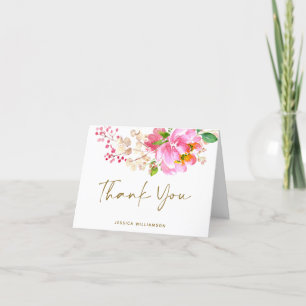 Carte De Remerciements Fleurs aquarelles roses douche de mariée personnal