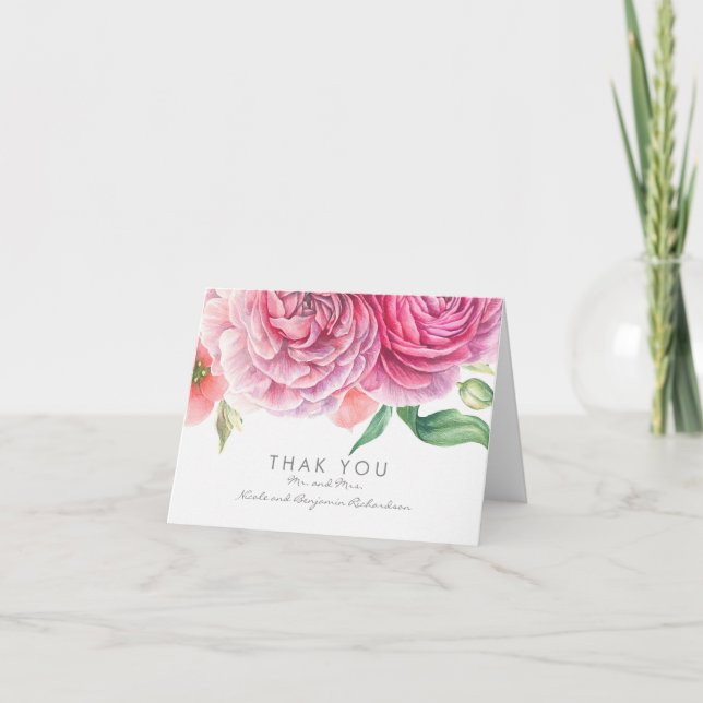 Carte De Remerciements Fleurs aquarelles roses Élégant remerciement de ma (Devant)