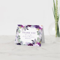 Fleurs aquarelles violettes Mariage Remerciements