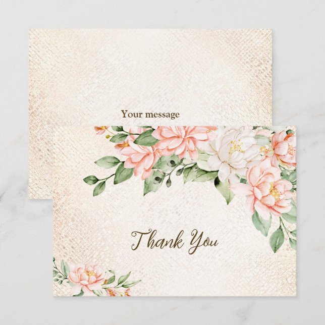 Carte De Remerciements Fleurs blanches à l'aquarelle de fête élégante (Devant / Derrière)