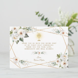 Carte De Remerciements Fleurs blanches de luxe Gold Première Sainte Commu