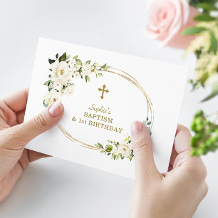 Carte De Remerciements Fleurs blanches délicates Fille 1er anniversaire B