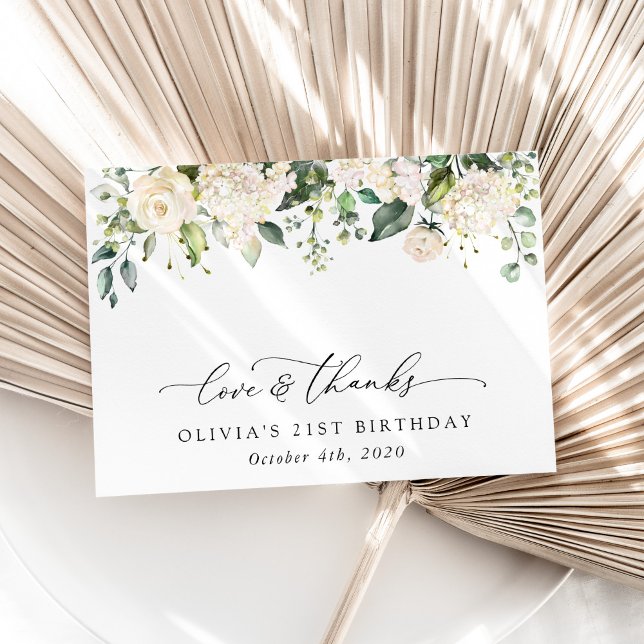 Carte De Remerciements Fleurs blanches, Fleurs de crème, Boho, Anniversai (Créateur téléchargé)