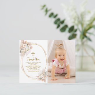 Carte De Remerciements Fleurs blanches Gold Photo Girl Baptême 1er annive