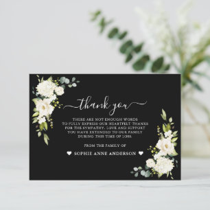 Carte De Remerciements Fleurs blanches Photographie noire en mémoire d'am