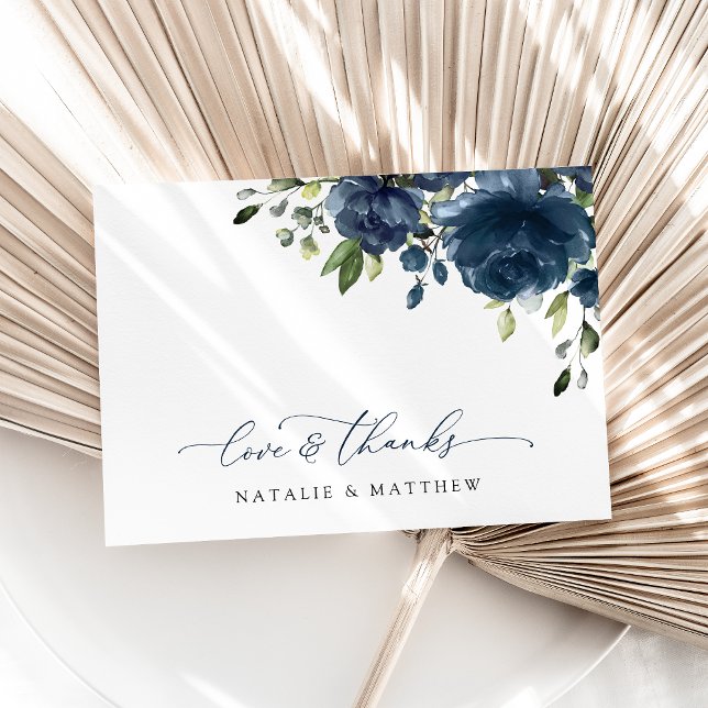 Carte De Remerciements Fleurs bleues de la Marine, Verdure, Boho, Mariage (Créateur téléchargé)