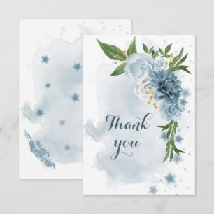 Carte De Remerciements fleurs bleues et blanches verdure