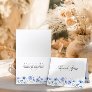 Carte De Remerciements Fleurs bleues et calligraphie élégante