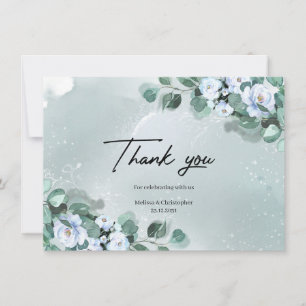 Carte De Remerciements Fleurs bleues poussiéreuses à feuilles d'eucalyptu