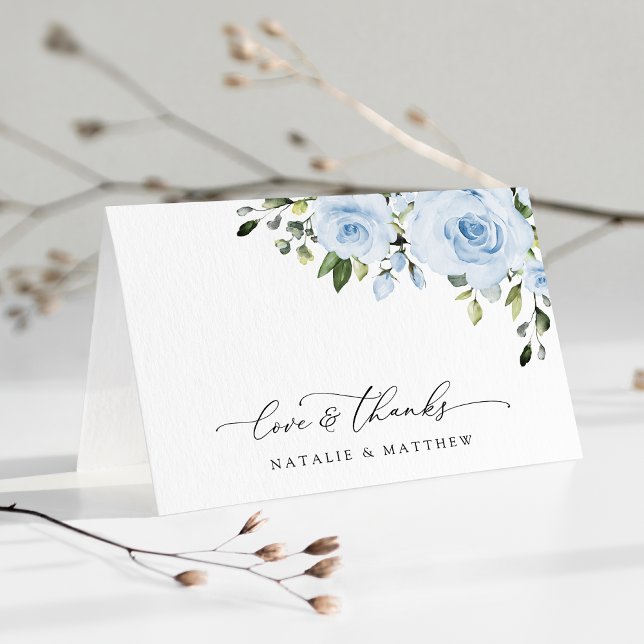 Carte De Remerciements Fleurs bleues poussiéreuses, Verdure, Boho, Mariag (Créateur téléchargé)