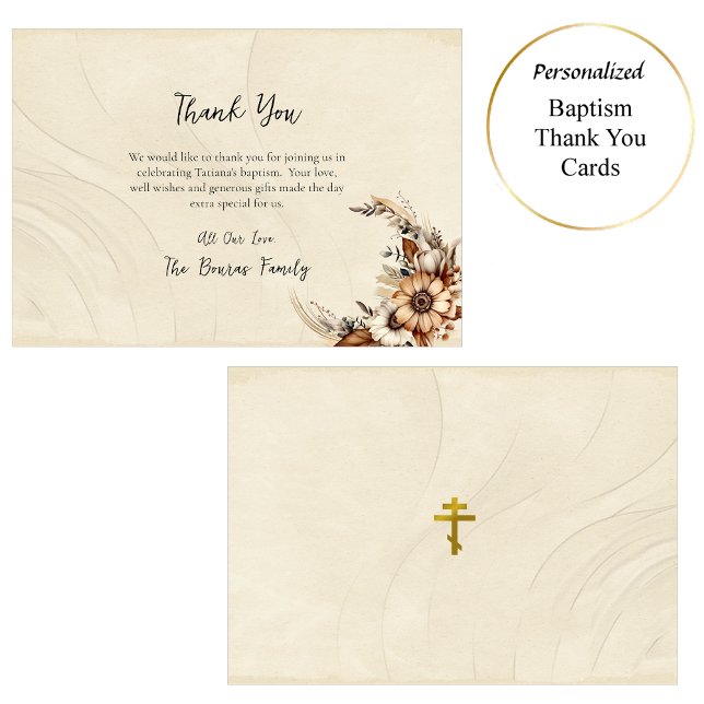 Carte De Remerciements Fleurs Boho Pampas Baptême chrétien orthodoxe (Créateur téléchargé)