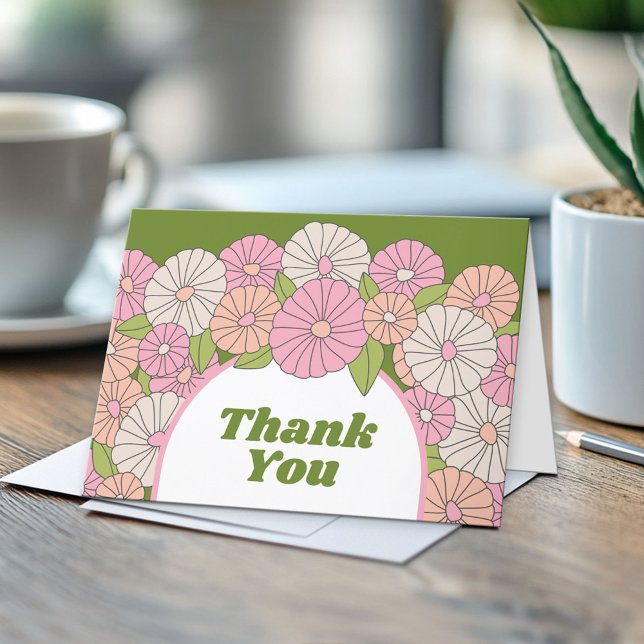 Carte De Remerciements Fleurs Boho - Rose, Vert, Corail (Custom Greeting Card)