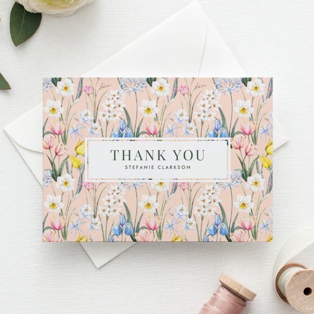 Carte De Remerciements Fleurs botaniques de printemps à l'aquarelle pour  (Créateur téléchargé)