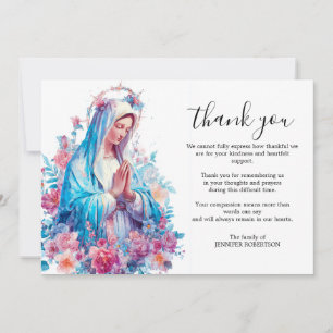 Carte De Remerciements Fleurs catholiques funéraires Vierge Marie Mère bé