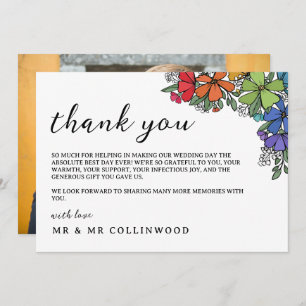 Carte De Remerciements Fleurs couleur arc-en-ciel LGBT Mariage photo