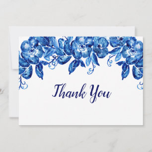 Carte De Remerciements Fleurs d'aquarelle bleue