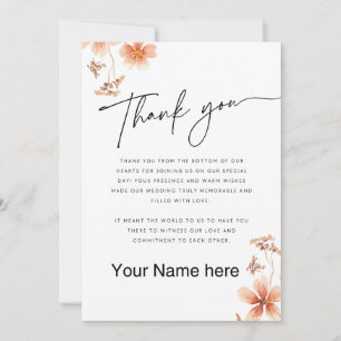 Carte De Remerciements Fleurs d'aquarelle chaude Mariage de calligraphie